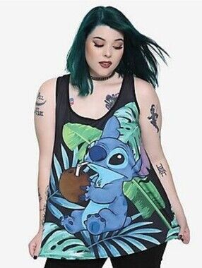 Hot Topic Disney Stitch Tropical Print Tank Top - Blue/Green Size 2x